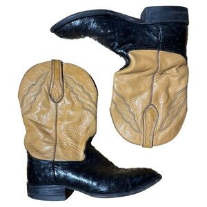 Hondo El Paso TX Men’s Cowboy Boots 8794 Ostrich Tan & Black Size 10 E USA Made